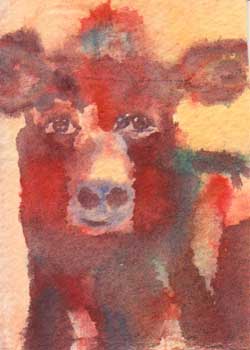 "The First Calf" by Mary Somers, Fitchburg WI - Watercolor